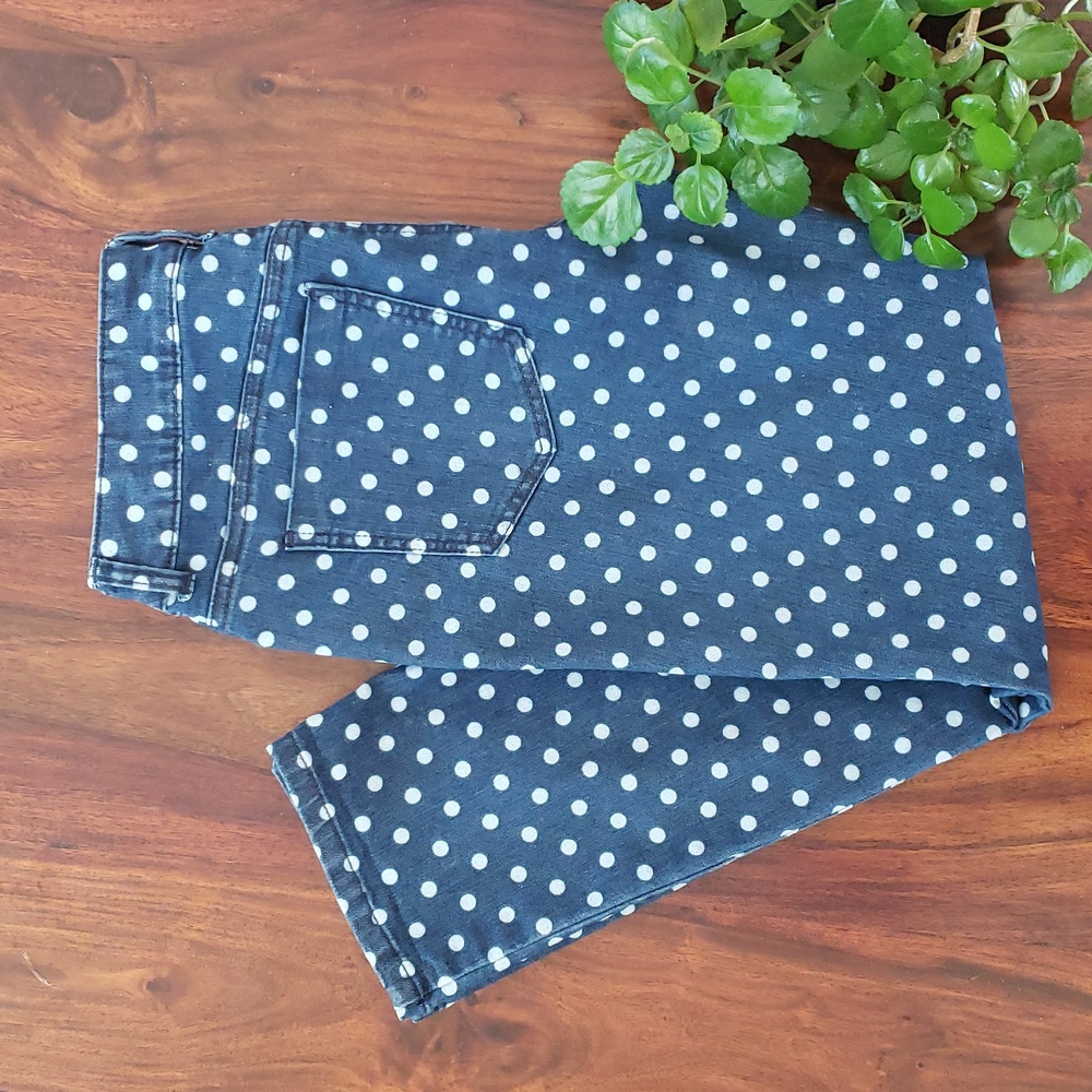 CHICO’S Platinum Blue White Polka Dot Cropped Stretch Denim Jeans Size 0.5 S 6 - Picture 3 of 12